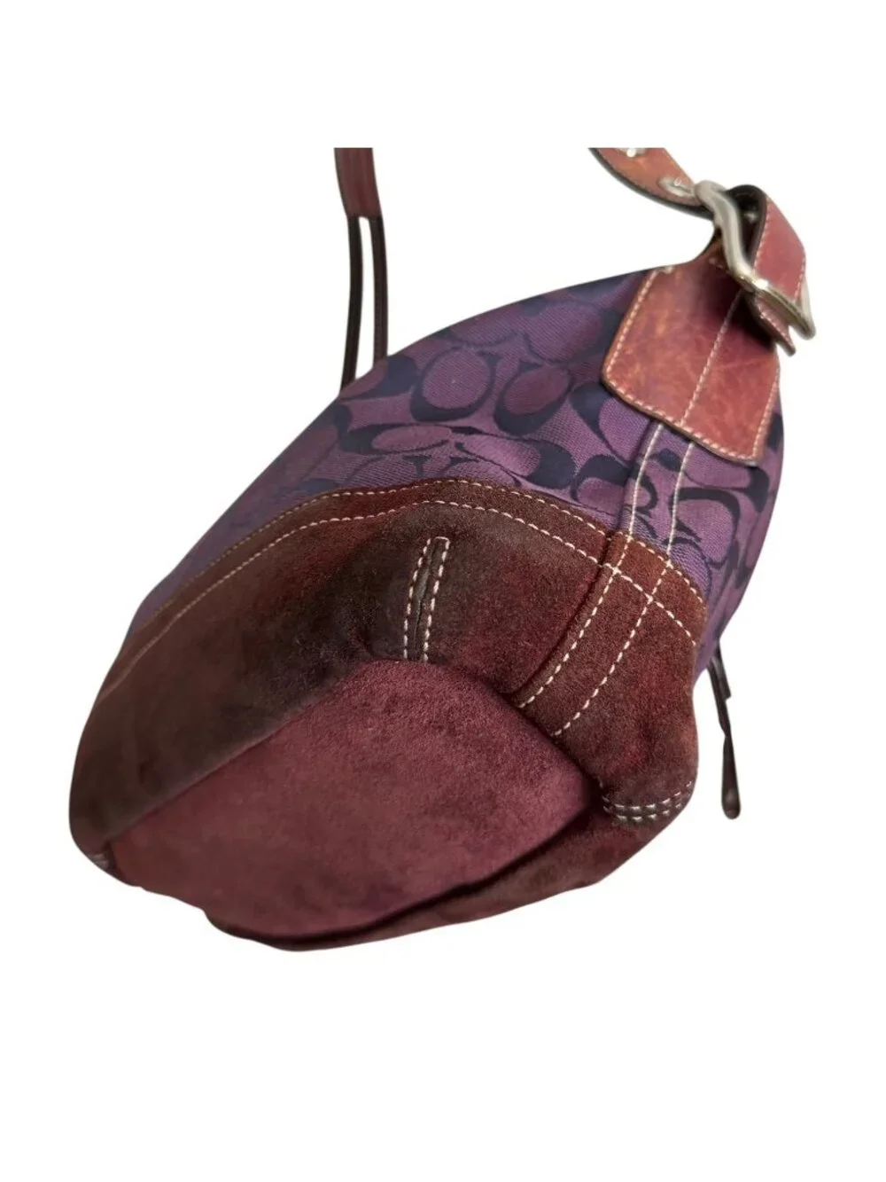 Vintage Y2K Coach 9363 Signature East West Shoulder Bag Tassel Purple Monogram‎